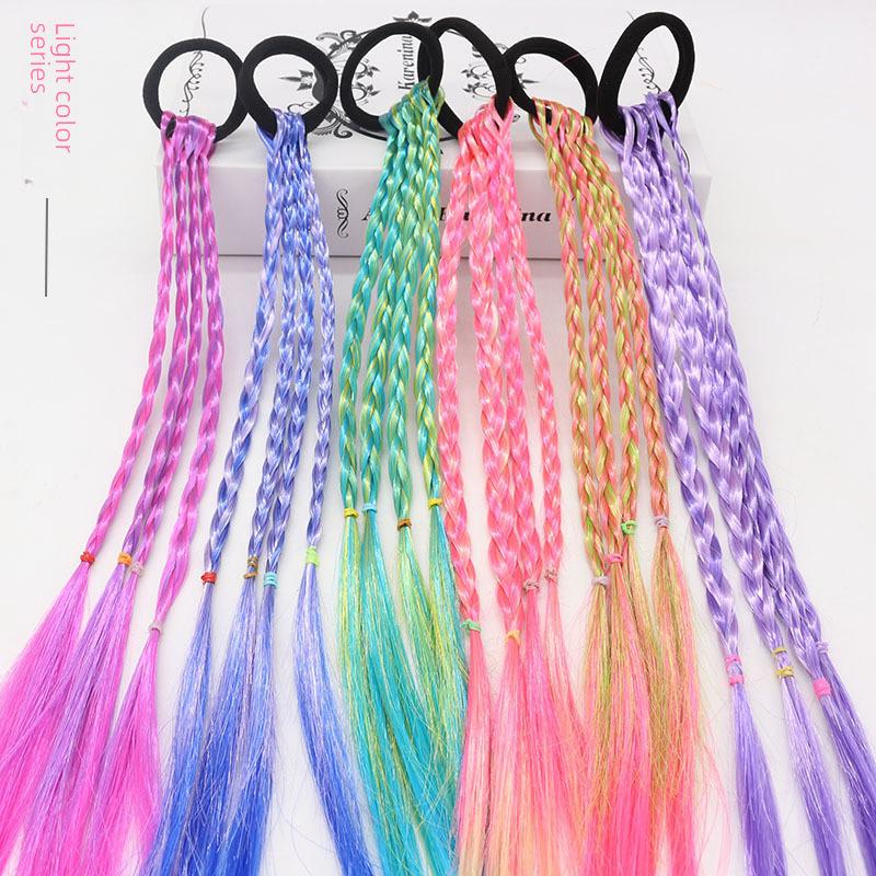 Colorful Gradient Braided Hair Accessories for Little Girls - Hand-woven DIY Hair Rings and Wigs