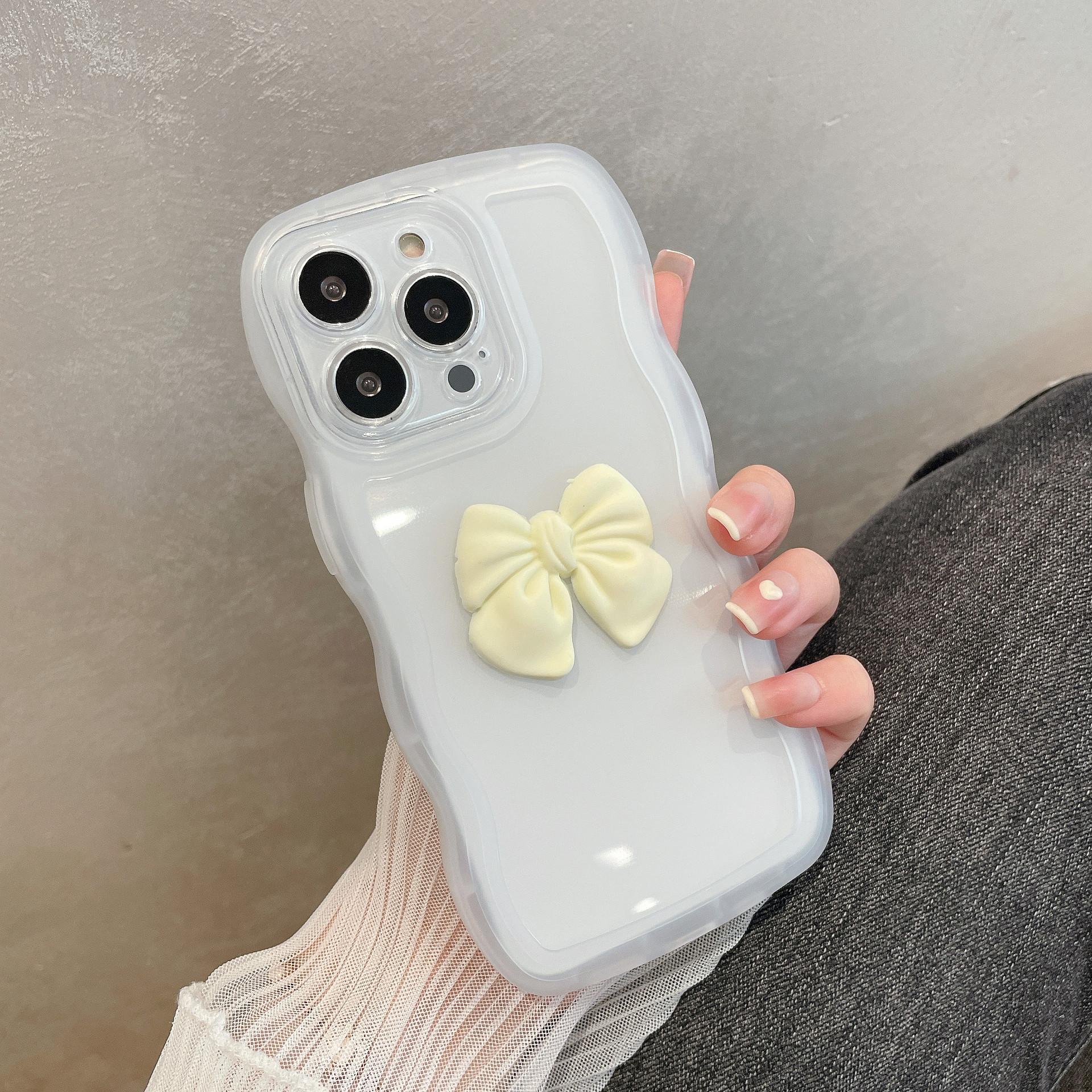 

Applicable To Apple 15 Mobile Phone Case with Wave Edge Bow IPhone 14 Simple Color Transparent Soft Shell Protective Case 15PROMAX