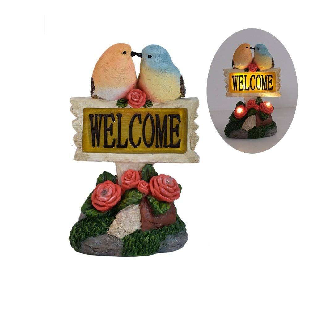 Warm Light Garden Welcome Sign Solar Powered Solar Resin Craft Bird Figurine  Patio Landscape