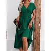 New Women's Elegant Solid Color Batwing Sleeve Maxi Dress, Overlap V-Neck Waist Pleated Long Dress for Summer Casual & Formal Occasions