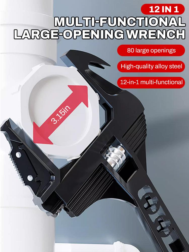 Multi-function Adjustable Wrench Aluminium Alloy Large Open Wrench Universal Spanner Repair Tool for Water Pipe Screw Bathroom