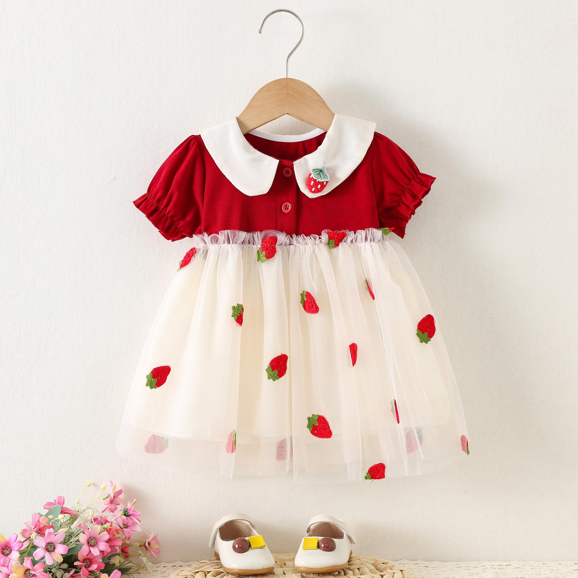 Girl s Fashionable Strawberry Chiffon Dress - Summer Children s Princess Dress 73CM