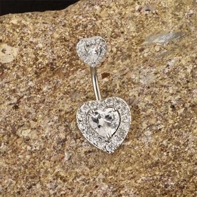 Trendy Elegant Navel Piercing Barbell Personality Heart Zircon Belly Rings Stainless Steel Double Heart Curved Navel Rings Beach
