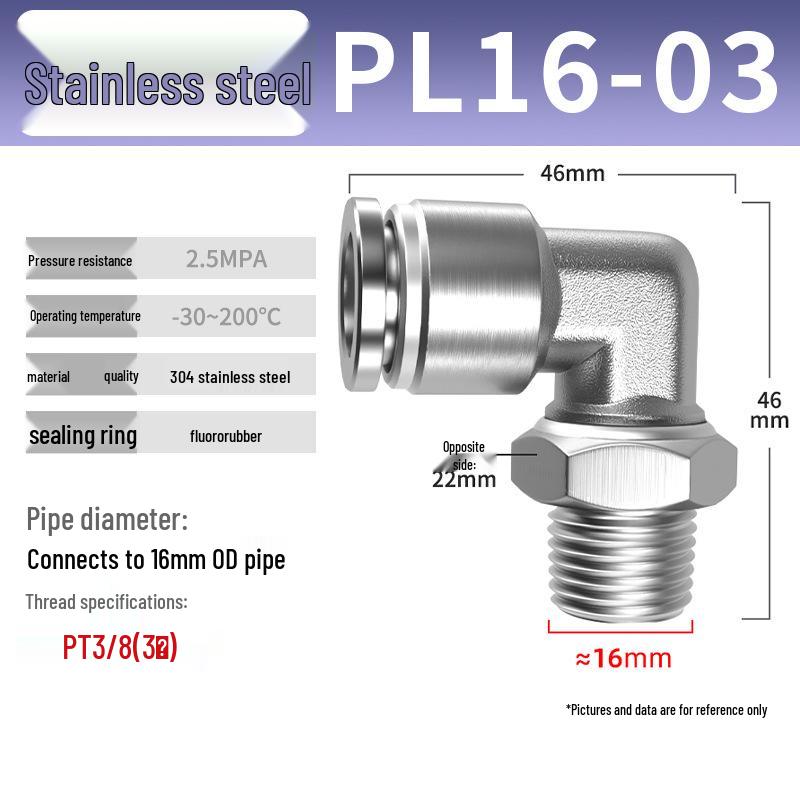 Zhuo Ji 304 Stainless Steel Pneumatic Quick Connect Fittings - PL8-02/4-M5/6-01/10-03 Thread