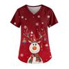 Ladies' Fashionable V-neck Pocket Short Sleeved Christmas Tree Printed Caregiver Uniform