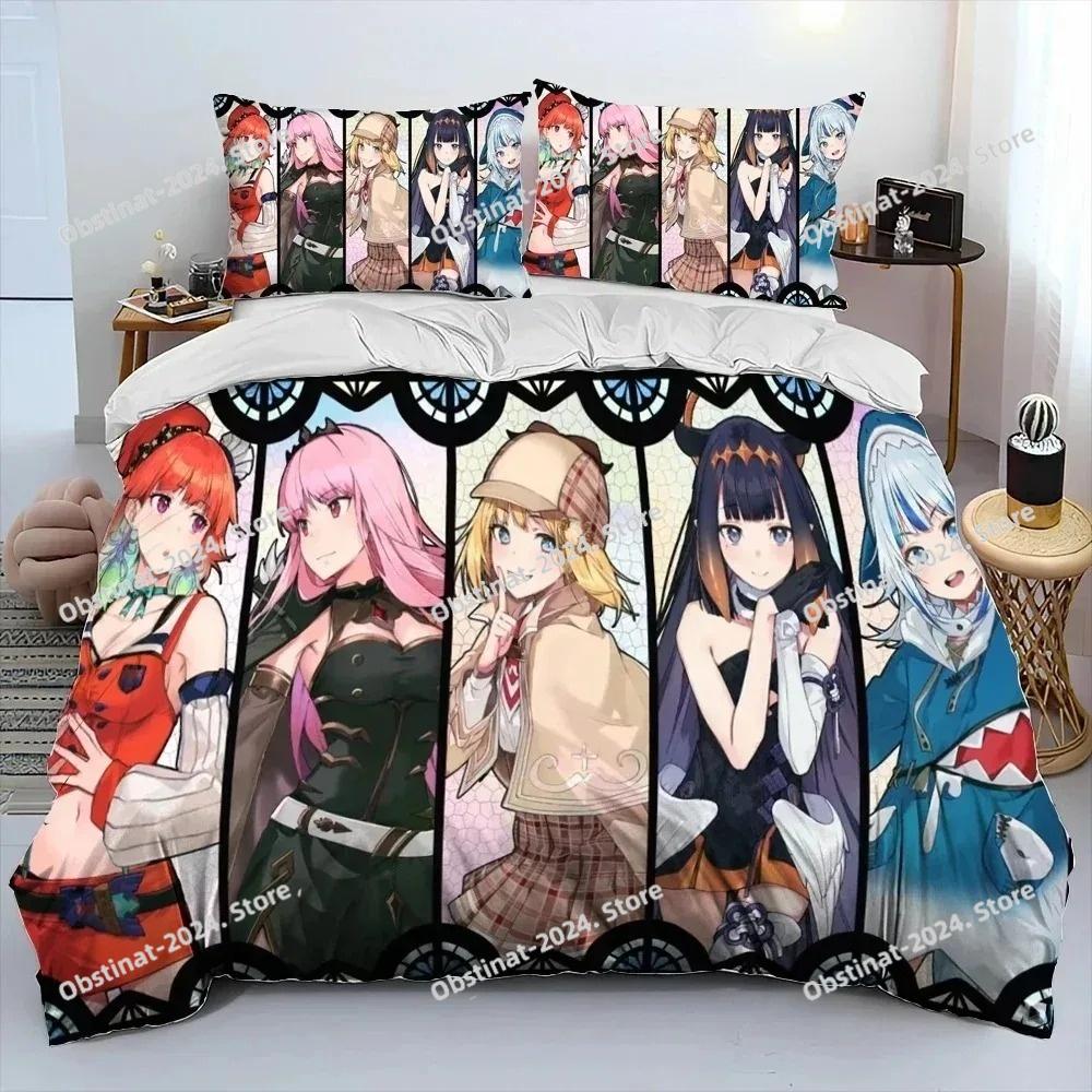 Cute Gawr Gura Hololive Anime Shark Comforter Bedding Set,Duvet Cover Bed Set Quilt Cover Pillowcase,king Queen Size Bedding New