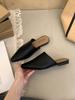 Fashion Comfortable Summer Slippers Mules Soft Leather Pointed Toe Slip On Sandalias Soild Mature Fashion Casual Low-heeled Shoes Mujer