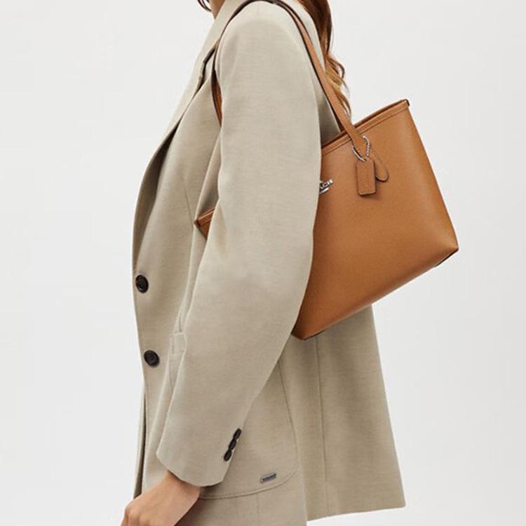 Coach City 23 Metallic Logo Magnetic Closure Leather Tote Bag Women Tote Brown CT859-SVQD