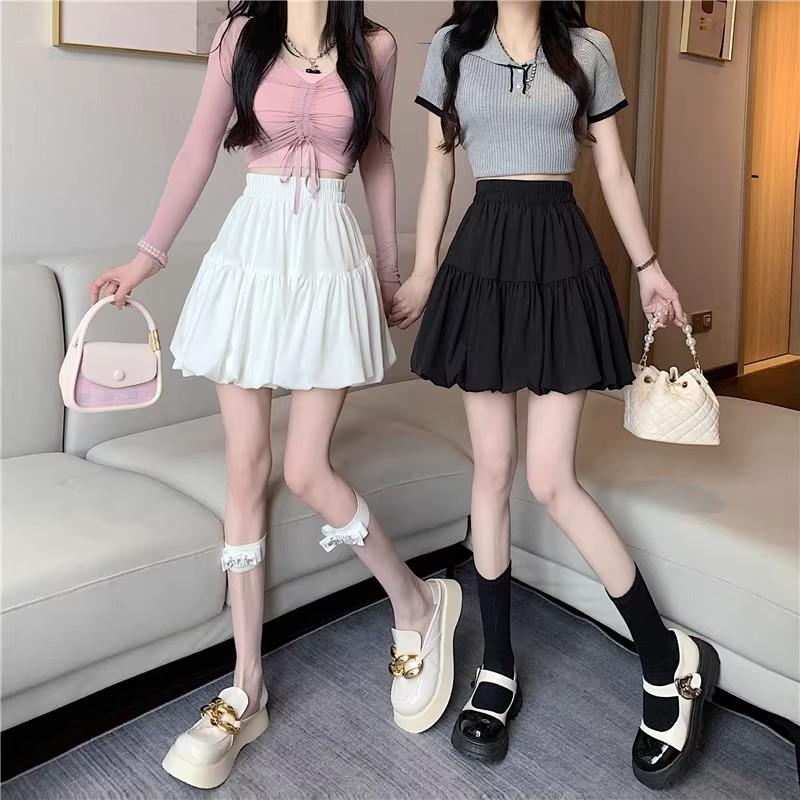 2026 Spring/Summer High Waist Bubble Mini Skirt for Women - Slimming Fluffy A-line Skirt with Anti-Exposure Design.