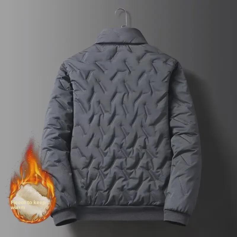 Men's Thickened Lambskin Winter Coat - Windproof, Warm, Loose-Fit, Stand Collar Cotton Jacket