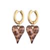 New Fashion Acrylic Resin Leopard Heart Pendant Hoop Earrings Woman Gold Color Thick Stainless Steel Ear Buckle Female Jewelry