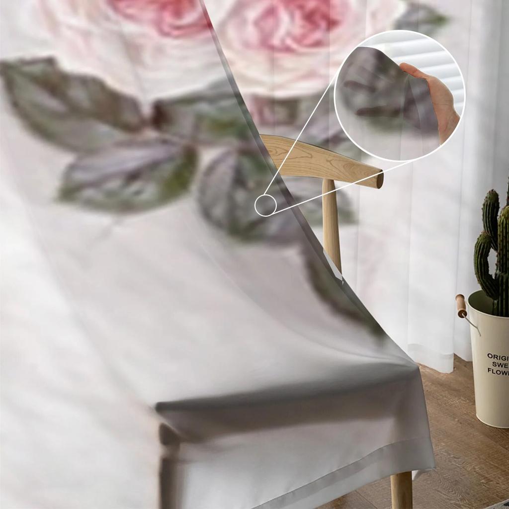 Vintage Bouquet Of Roses Sheer Curtains For Living Room Window Transparent Voile Tulle Curtain Bedroom Drapes Home Decor