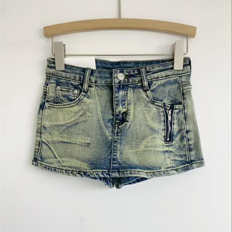Summer new American Spice Girl denim shorts women s retro slim hip culottes sexy wide-leg hot pants tide S