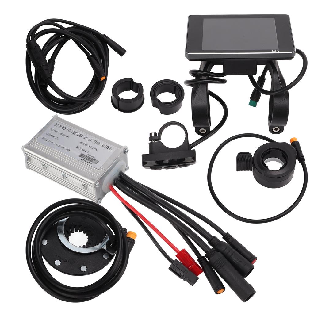 Electric Bike Motor Controller 15A Common Speed Controller 36V 48V with M6 LCD Panel 1 To 2 Cable Fully Waterproof Kit