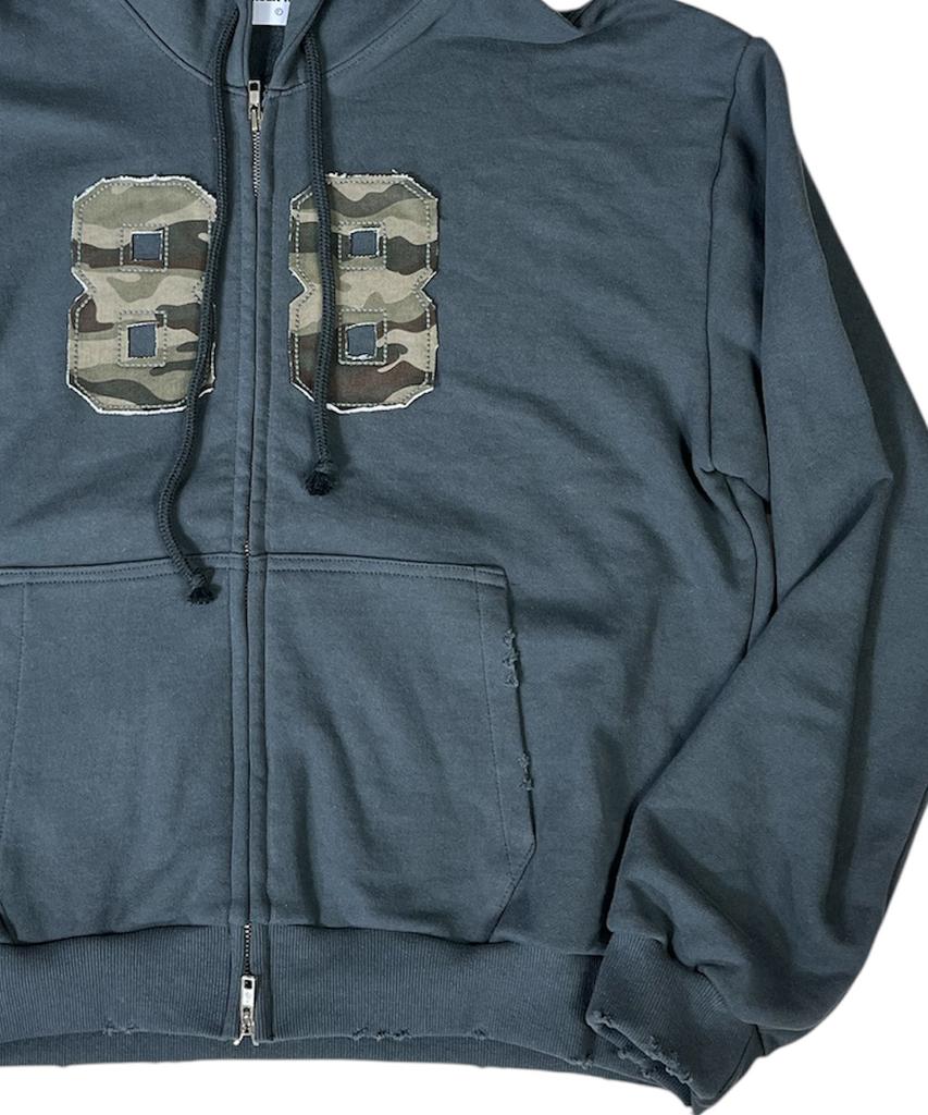 Sk8Er Rock Camouflage 88 Damage Sweat Hood Zip-Up ((Dark Gray))