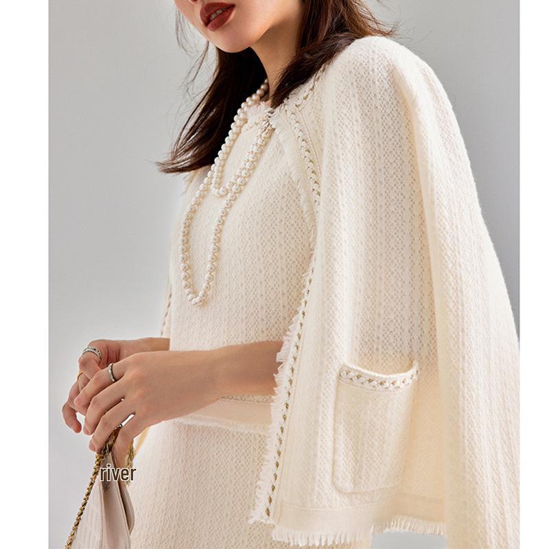 Gold Edge Double-Sided Woven Cardigan Dress Set