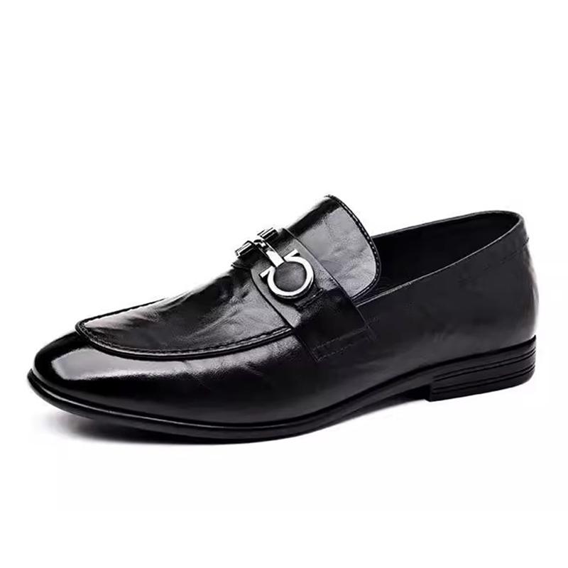 Fashion Four Seasons Men's Leather Shoes Classic Business Versatile Style Formal Party Daily Office Black Elegant Adult Flat Loafer