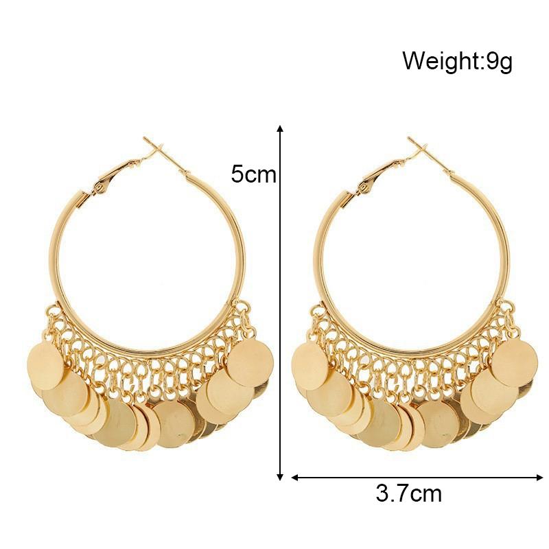 Bohemian Round Sequins Pendants Women's Dangle Earrings Hollow Round Gold Metal Buckle Exaggerated Hanging Earrings