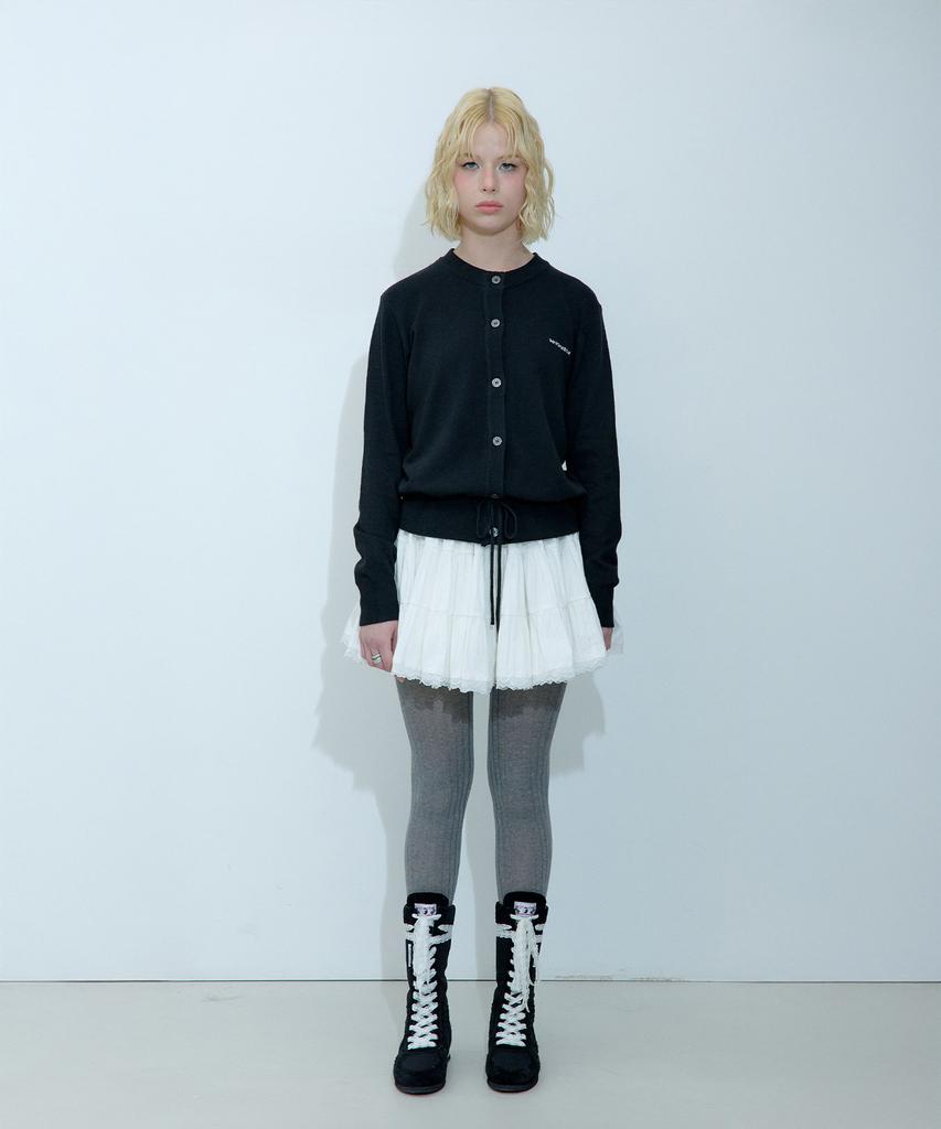 Rough Neck Pom-Pom Volume Skirt White