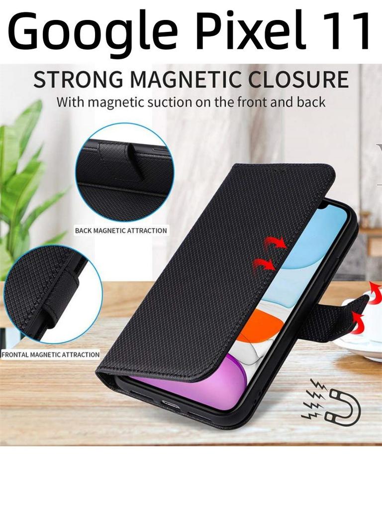 For Google Pixel 11 / Pro / Pro XL Case Diamond Pattern Card Slot Soft Silicone External Leather Support Function Flip Cover Attraction Closure
