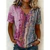 Women's T Shirt Print Ombre Geometric Abstract Stylish Classic Casual Short Sleeve V Neck Regular Tops Casual Daily Fuchsia