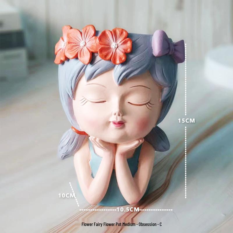 Nordic Style Resin Fairy Flower Pot - Cute Cartoon Succulent Desktop Ornament.