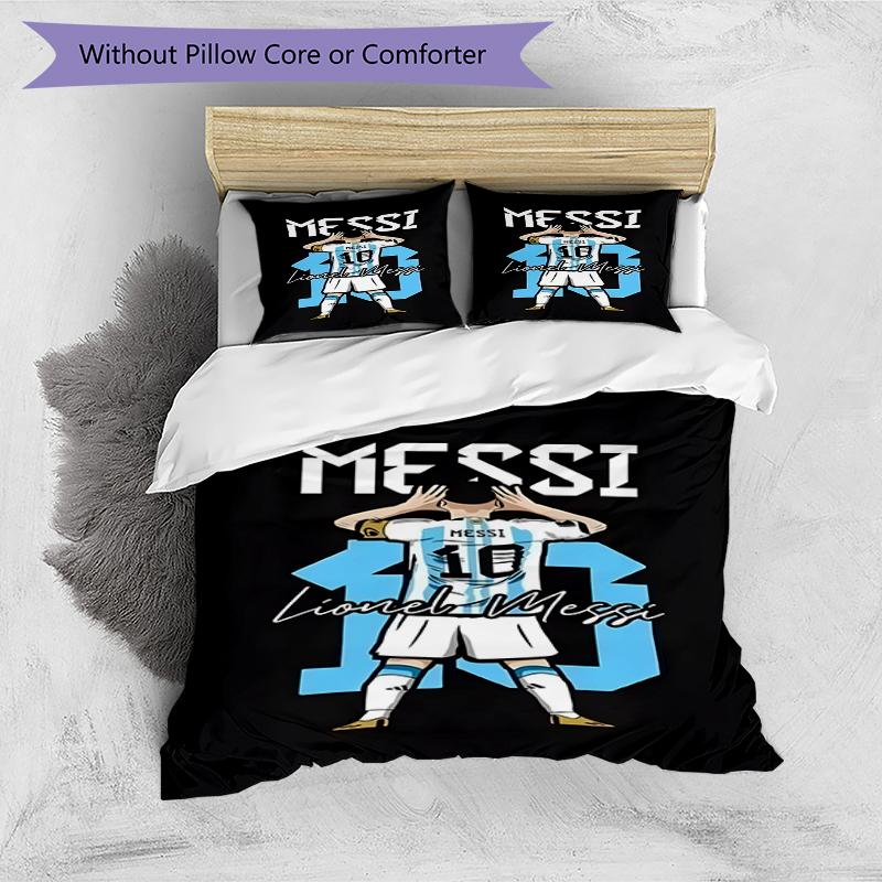 3pcs Duvet Cover Set (1*Duvet Cover + 2*Pillowcase, Without Core),football player Print Bedding Set, Bedroom Decor, All‑Season, Birthday Gift