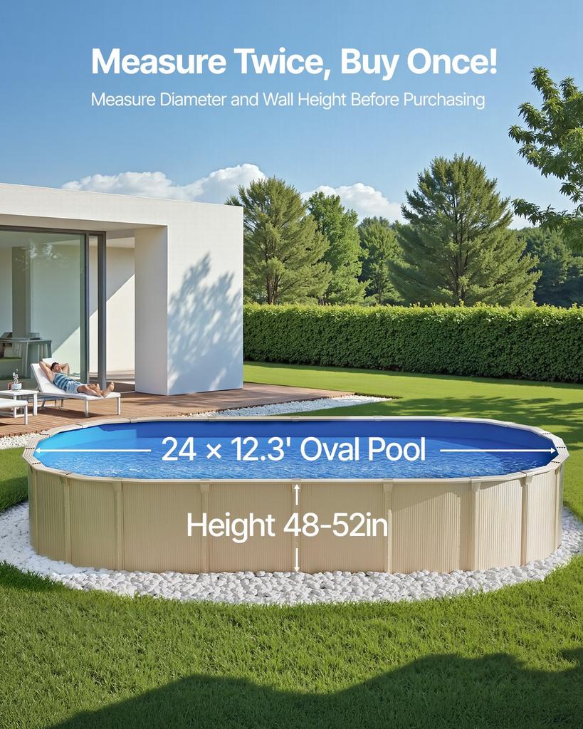 VEVOR Oval Pool Liner, 24 x 12.3 ft, Swimming Pool Liner, Standard Gauge, Durable Vinyl Pool Liner, Overlap Style