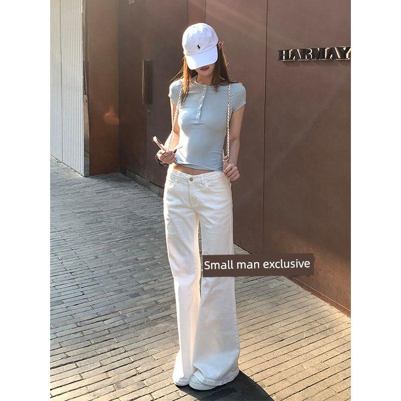 Small American Sweet and Spicy Slim Looking White Denim Female Mop Pants Popular This Year Stylish Niche Style Bootcut Trousers