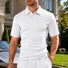 Men's White Diamond Jacquard Texture Polo Collar Short Sleeve Casual Polo Shirt