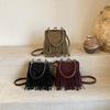Fashion Vintage Rivet Shoulder Bag Suede Tassel Underarm Bag Boho Zipper Handbag Girls