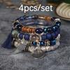 Bohemian Beaded Bracelet Set with Wing Pendant and Tassels