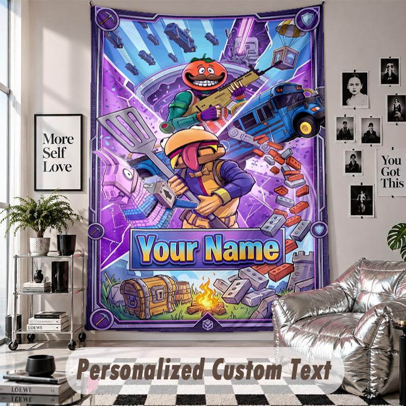 Wall Hanging Tapestry With Custom Name & Text, Fortnite Decorative Tapestry For Bedroom