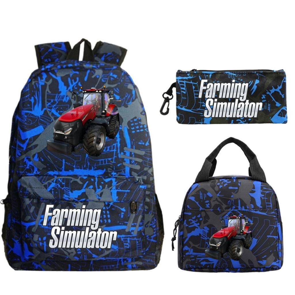 Mochila Personalizada para Niños Estampada Farming Simulator para Escuela Primaria y Secundaria Bolsa de Comida Estuche