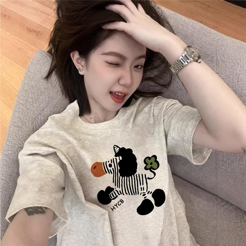 Fat mm pure cotton American retro oversize short-sleeved t-shirt women's summer new niche loose Korean top
