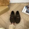 2025 autumn and winter new round head lace-up thick-soled fringed soft-soled warm women's single shoes