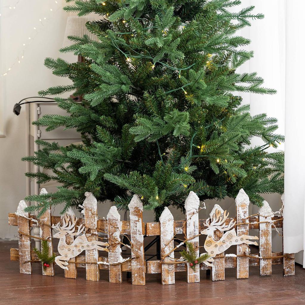 Popular Christmas Tree Skirt: Distressed White Wood Fence for Mall Window or Tabletop Decoration