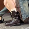 Cowhide Maillard Boots Vintage Leather Medium Boots Women's Belt Buckle Short Boots Thick-soled Martin Boots Skinny Boots