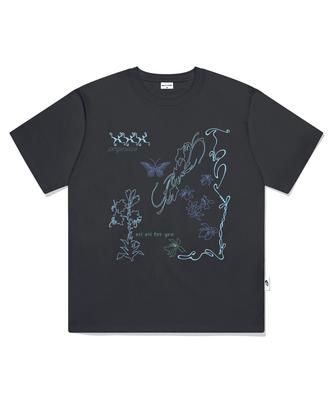 PAGESIISII Line Hand-Drawing Printed Short Sleeve T-Shirt Charcoal