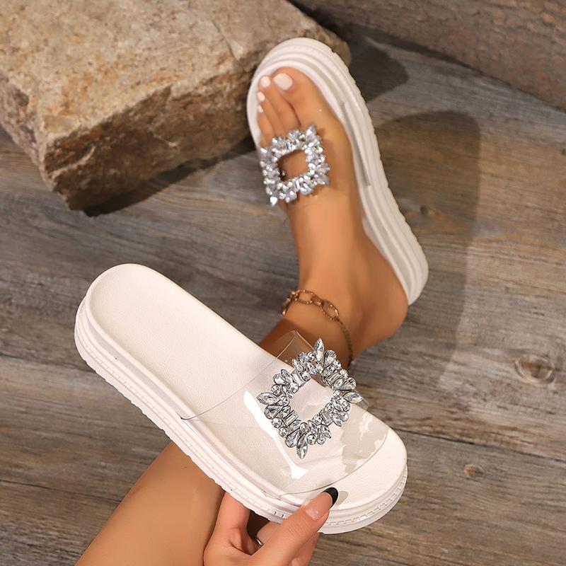 Fashion Fashion Crystals Square Buckle Sandals Women Summer Transparent Pvc Platform Slippers Woman 2025 Thick Bottom Non Slip Slides 43