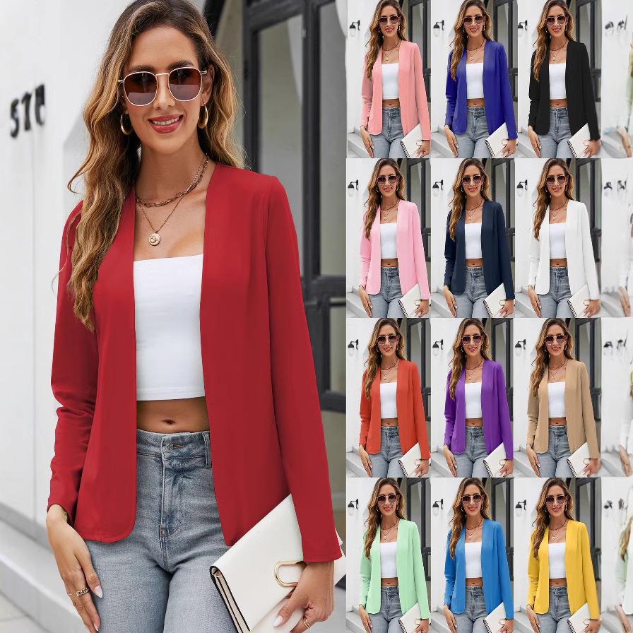 2023 Bestseller Slim Fit Long Sleeve Collarless Cardigan Blazer Jacket