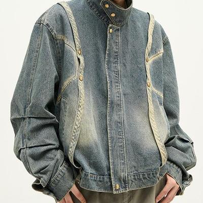 Men's Retro Patchwork Denim Jacket - Loose Fit, Casual Versatile Design for Spring and Autumn