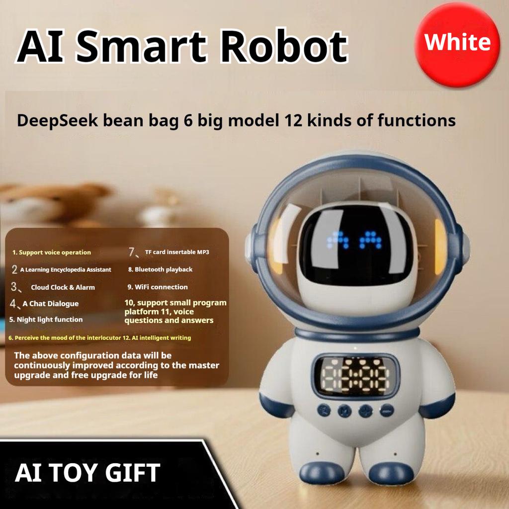 Ai Smart Ai Voice Chat Robot Bluetooth Speaker Digital Alarm Clock Sleep Aid Night Light Home Kids Companion Festival Gift