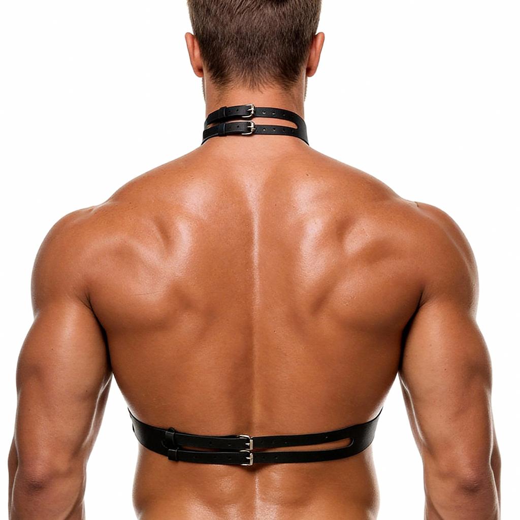 Men's Adjustable Leather Chest Harness, Gothic Punk Inspired Collar, Fashionable Clubwear, Erotic Costume Party