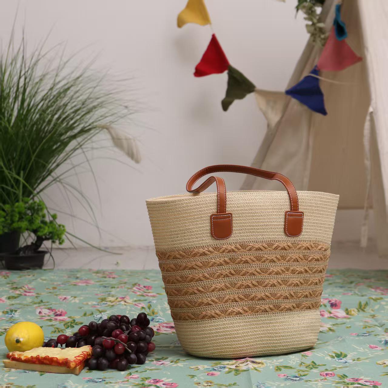 Женская плетёная сумка-ведро большой вместимости 2025 года - Незаменимая вещь для летнего отпуска Top 45, Height 28, Base 12x24