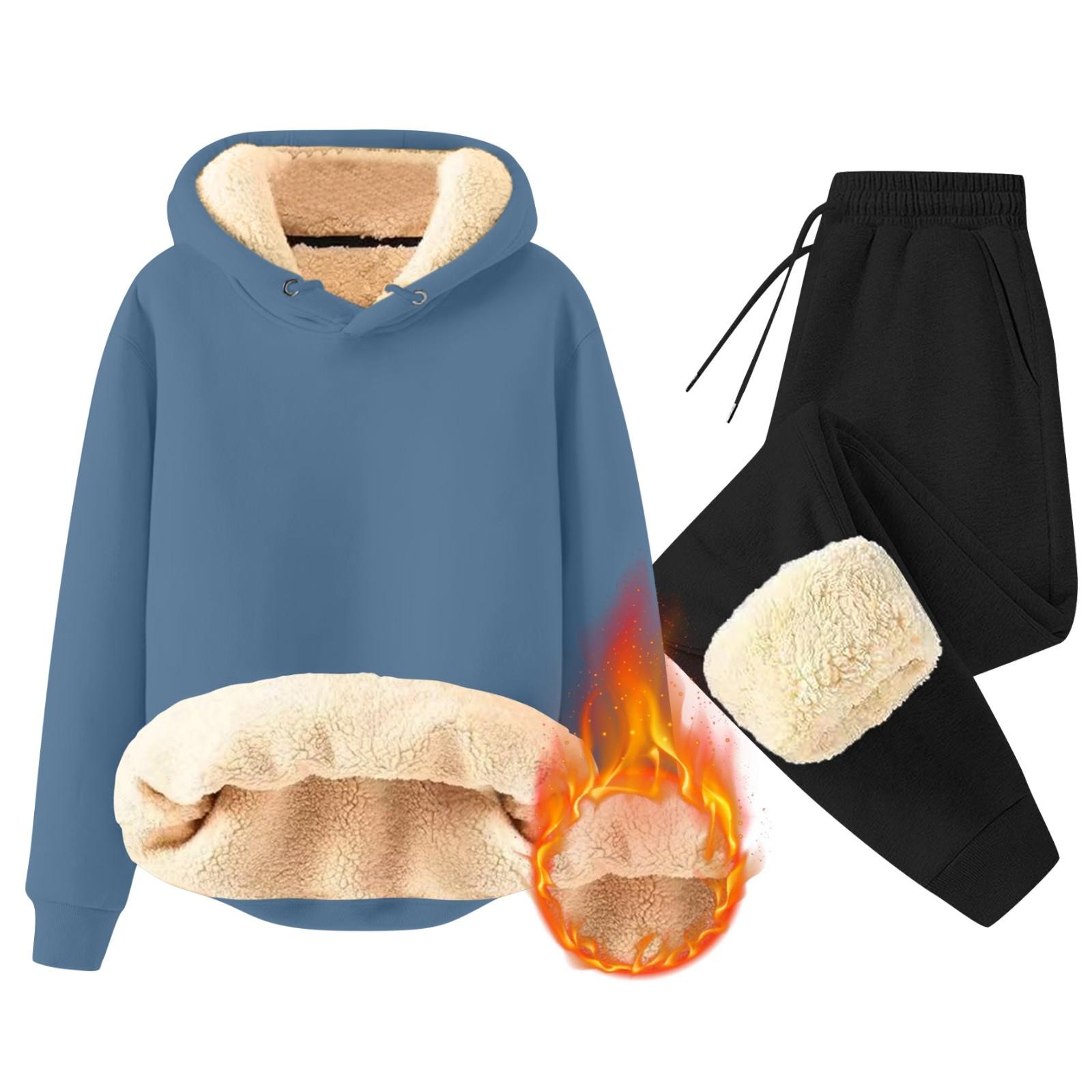 

Комплект для мужчин из 2 предметов, повседневный флисовый свитер с длинным рукавом и капюшоном, теплые штаны для зимнего спорта L