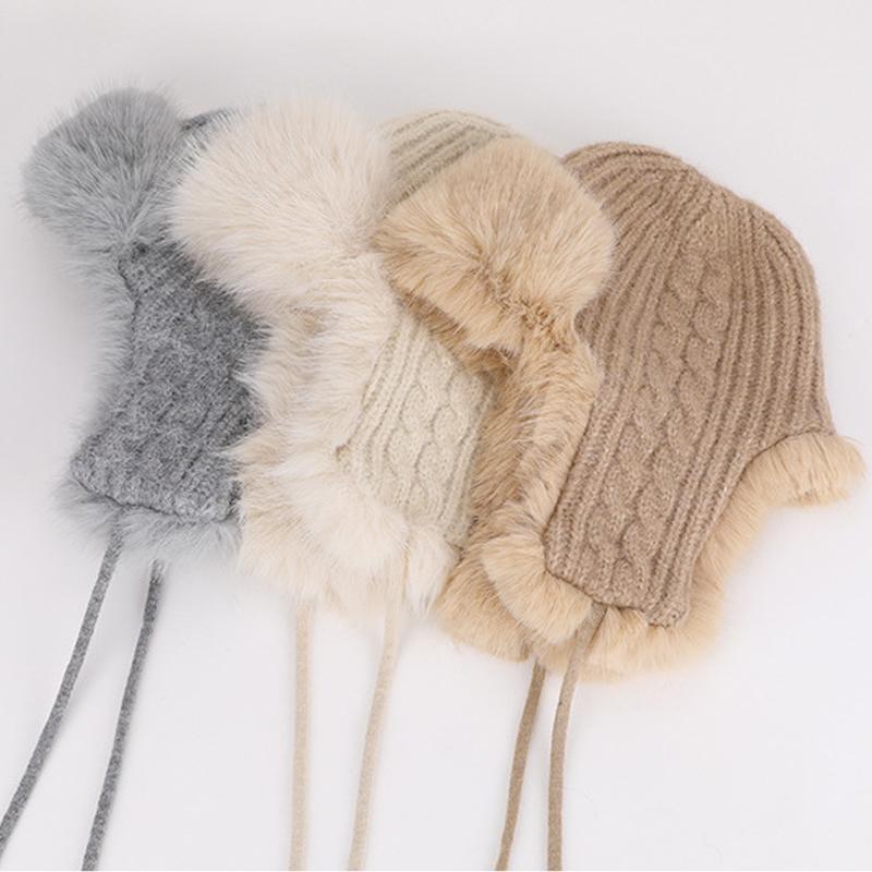 Winter Cashmere Cold-Proof Knitted Hat Women's Outdoor Cycling Warm Ear Protection Cap Bomber Hat