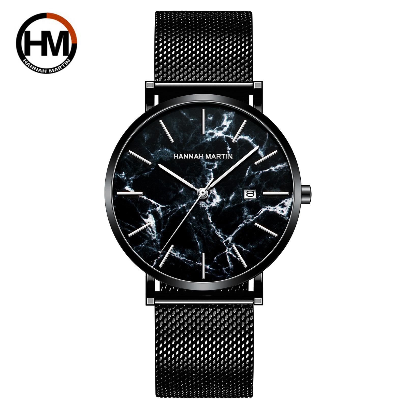 

Hannah Martin Men s Minimalist Marble Pattern Quartz Watch with Date Feature.