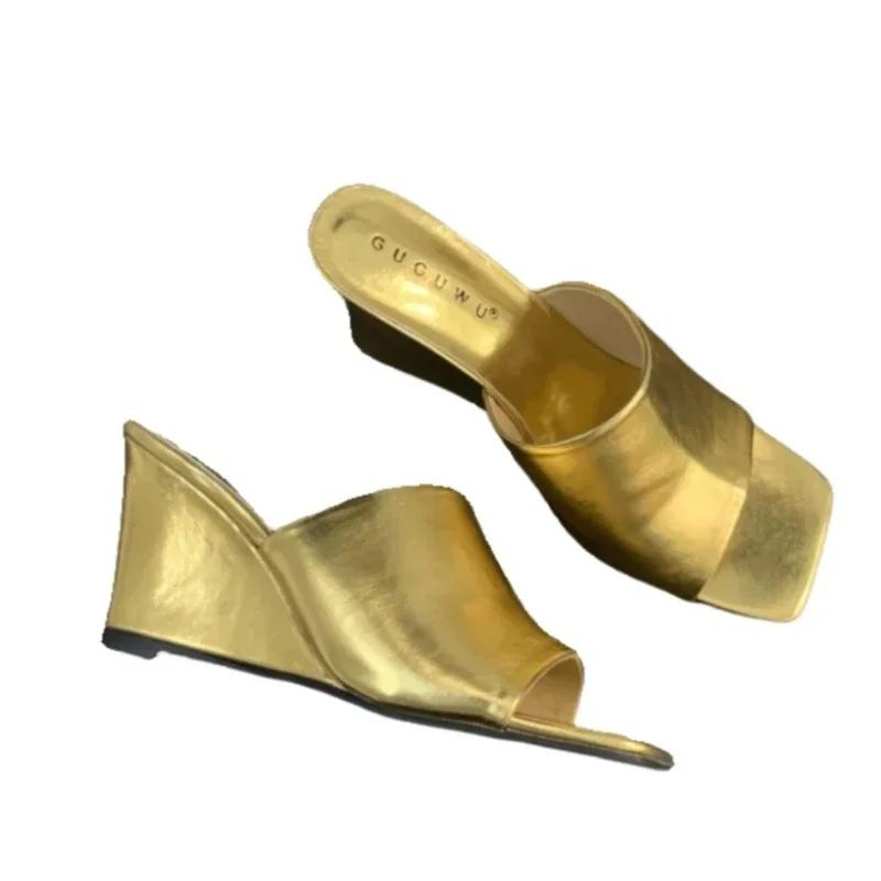 Fashion Shoes Female 2024 High Quality Open Toe Women's Slippers Summer Modern Slippers Women Square Toe High Wedges Outdoor Shoes Women