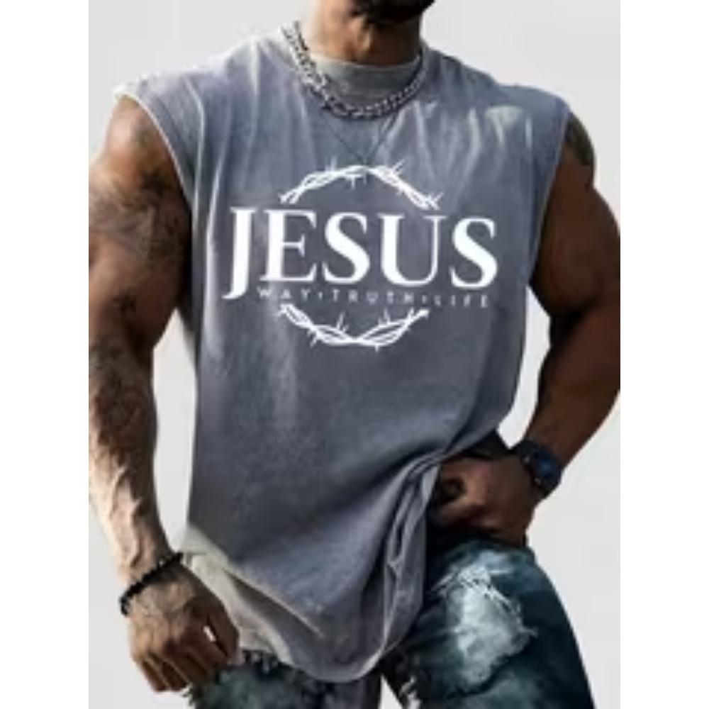 Vintage Washed Distressed Men S Vest - Sports And Fitness Sleeveless T-Shirt, Print Casual Daily Top, S